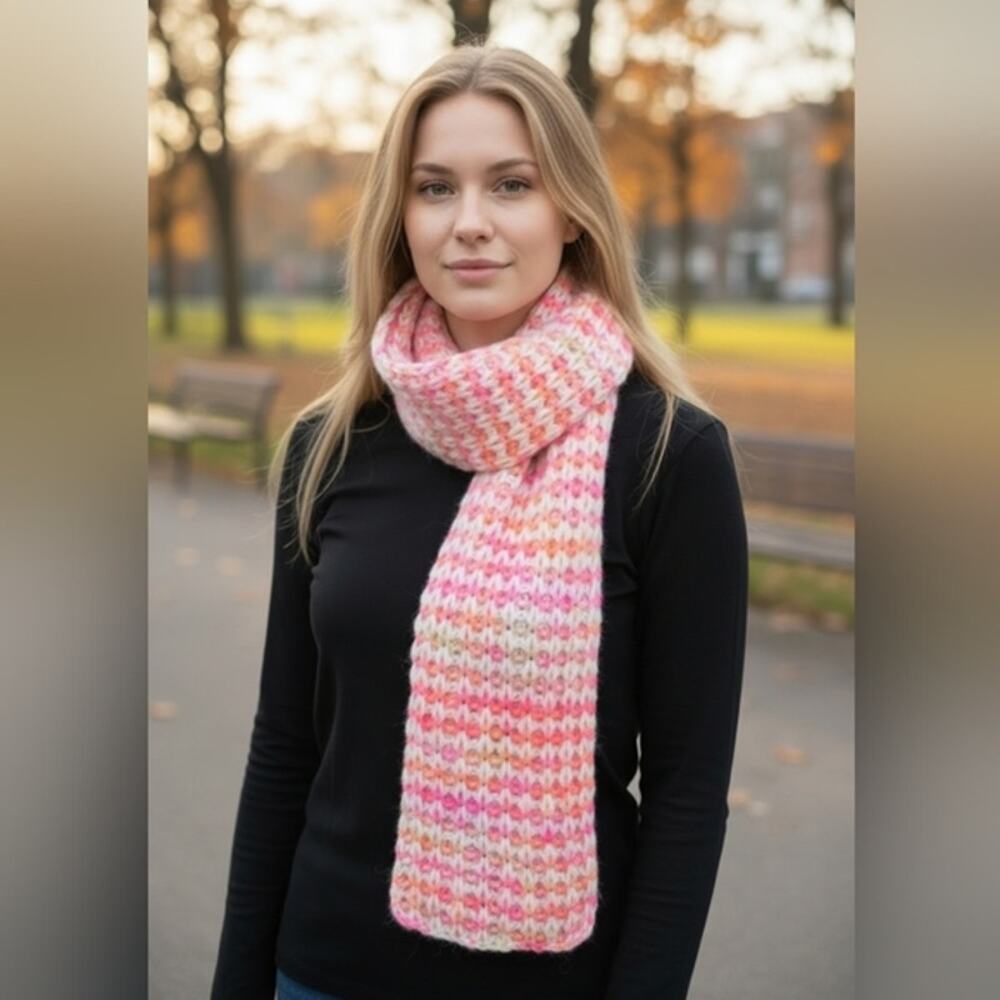 Handmade PINK Crochet Scarf 60x9 Warm SOFT Fluffy Knit Artisan Barbiecore Preppy